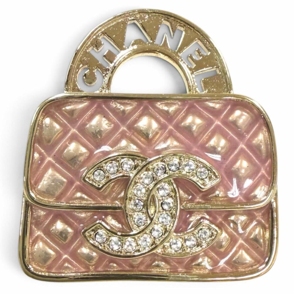 CHANEL Pink Logo Brooch